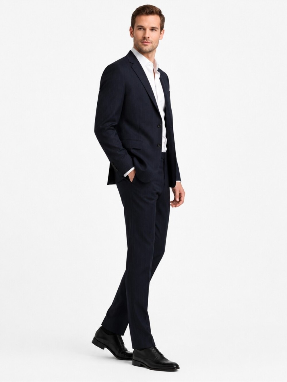 Cellini | Navy  White Pinstripe Suit Jacket 46 R